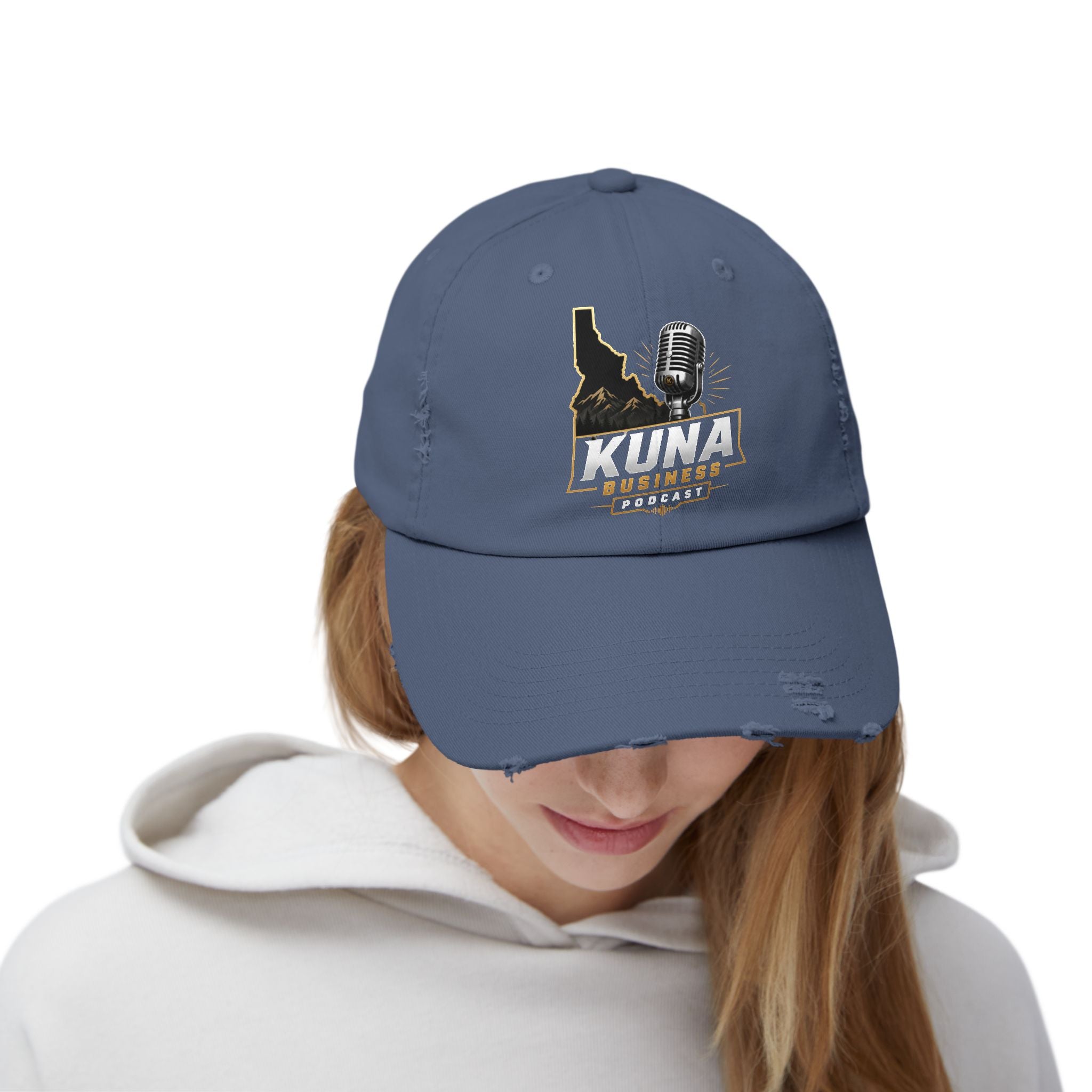 Kuna Business Podcast Distressed Cap — Vintage Idaho Microphone Hat
