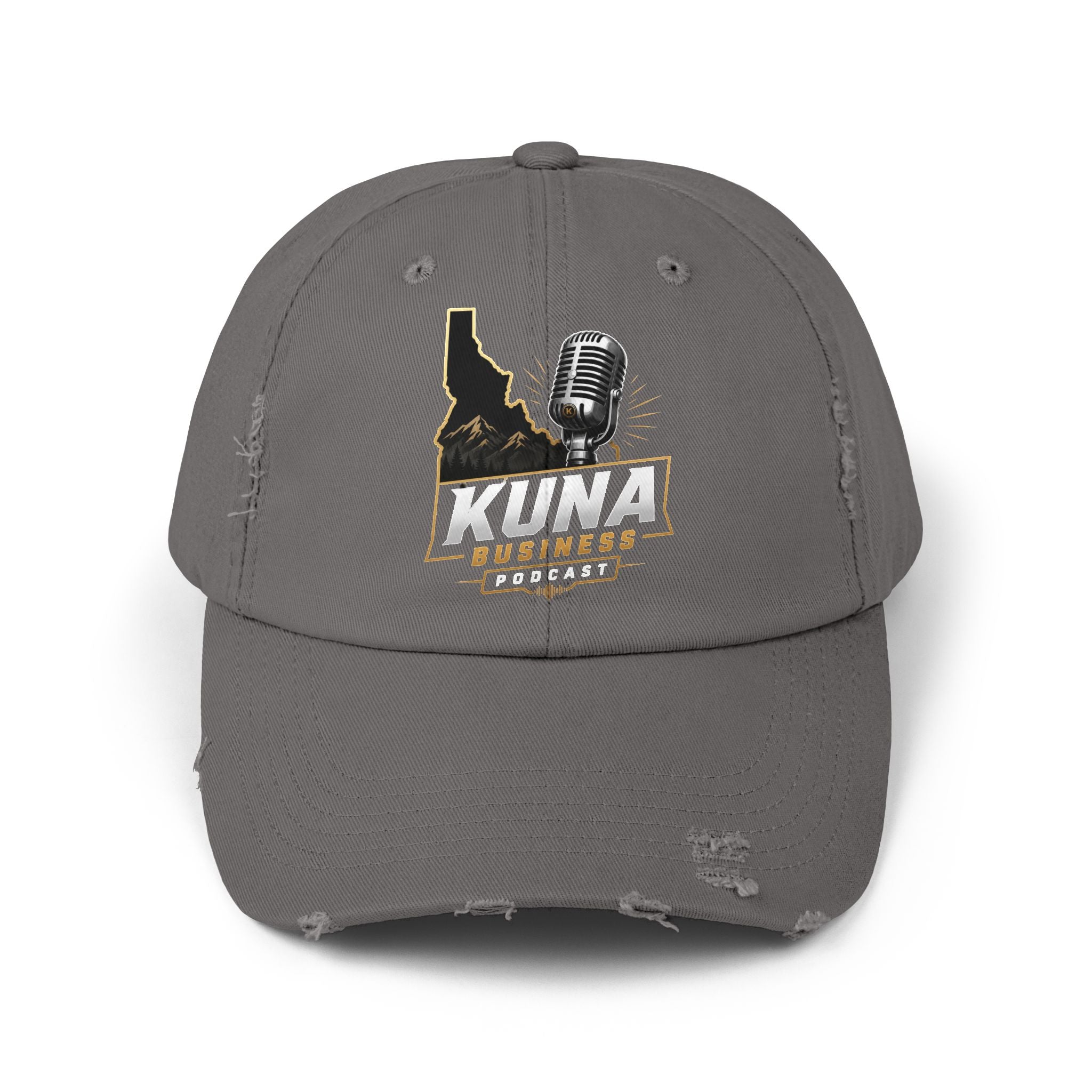 Kuna Business Podcast Distressed Cap — Vintage Idaho Microphone Hat
