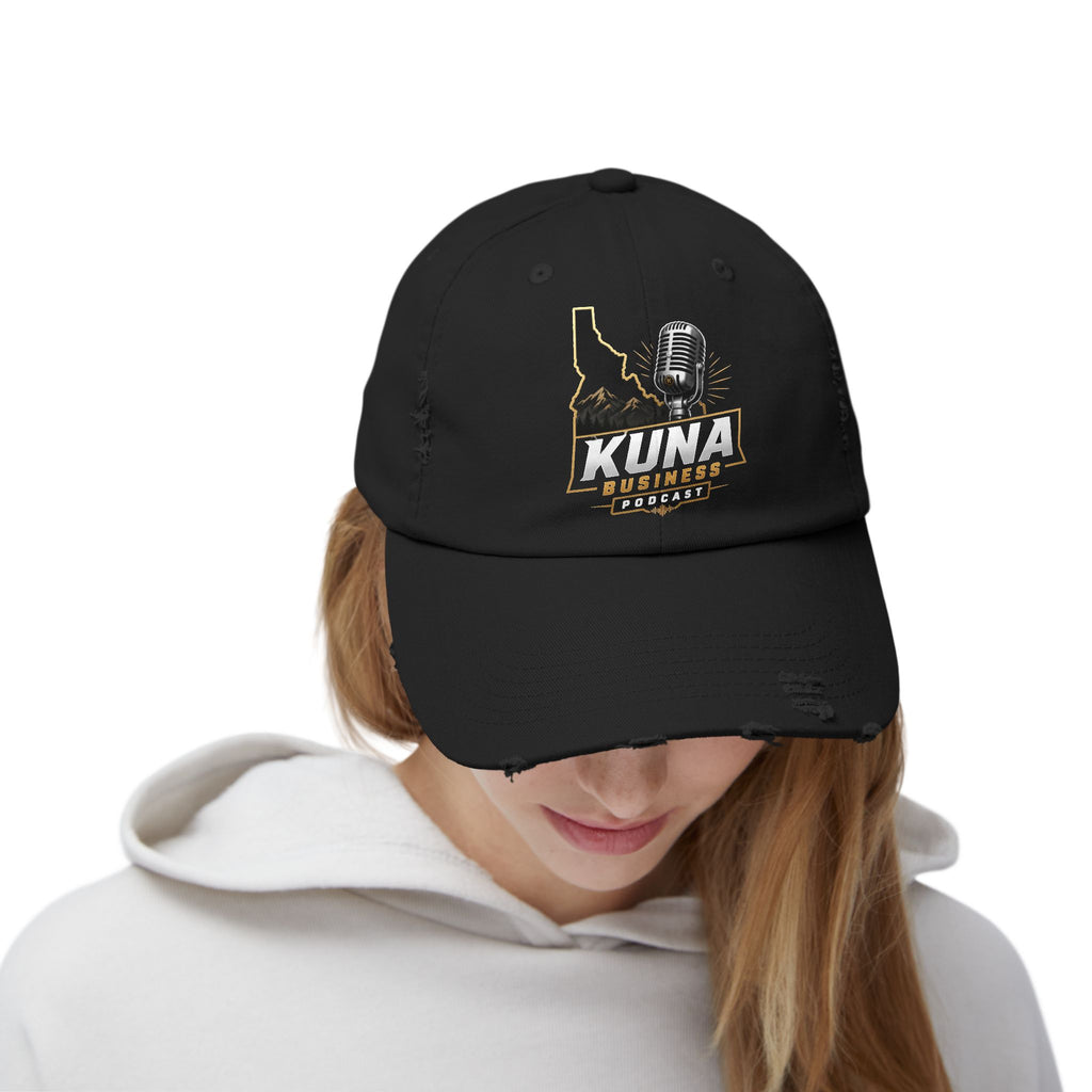 Kuna Business Podcast Distressed Cap — Vintage Idaho Microphone Hat